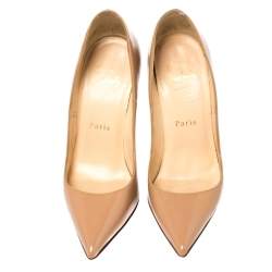 Pre Owned Christian Louboutin Beige Patent Leather So Kate Pumps Size 34.5
