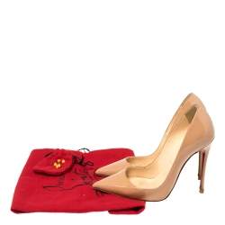 Pre Owned Christian Louboutin Beige Patent Leather So Kate Pumps Size 34.5