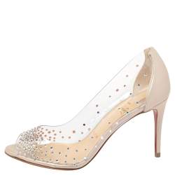 Pre Owned Christian Louboutin Beige PVC And Leather Sucre Glace Pumps Size 36
