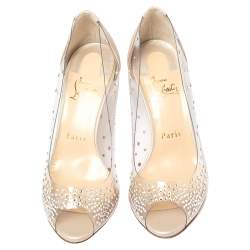 Pre Owned Christian Louboutin Beige PVC And Leather Sucre Glace Pumps Size 36
