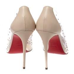 Pre Owned Christian Louboutin Cream Leather And PVC Degrastrass Pointed Toe Pumps Size 40