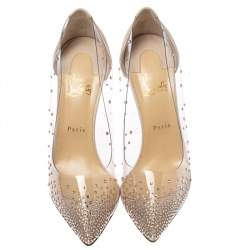 Pre Owned Christian Louboutin Cream Leather And PVC Degrastrass Pointed Toe Pumps Size 40
