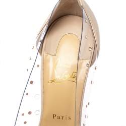 Pre Owned Christian Louboutin Cream Leather And PVC Degrastrass Pointed Toe Pumps Size 40