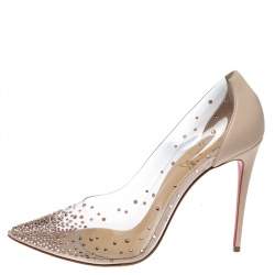Pre Owned Christian Louboutin Cream Leather And PVC Degrastrass Pointed Toe Pumps Size 40