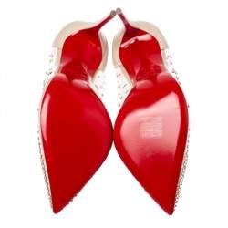 Pre Owned Christian Louboutin Cream Leather And PVC Degrastrass Pointed Toe Pumps Size 40
