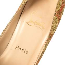 Pre Owned Christian Louboutin God/Red Jacquard Fabric Very Prive Pumps Size 36.5