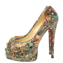 Christian Louboutin Multicolor Snakeskin Palais Royal Peep Toe Pumps Size 37.5