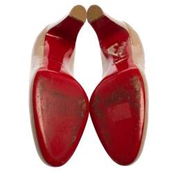 Pre Owned Christian Louboutin Beige Patent Leather Cadrilla Block Heel Pumps Size 40.5