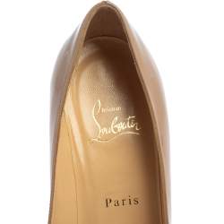 Pre Owned Christian Louboutin Beige Patent Leather Cadrilla Block Heel Pumps Size 40.5