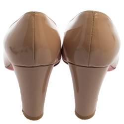 Pre Owned Christian Louboutin Beige Patent Leather Cadrilla Block Heel Pumps Size 40.5