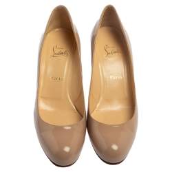 Pre Owned Christian Louboutin Beige Patent Leather Cadrilla Block Heel Pumps Size 40.5