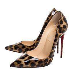 Pre Owned Christian Louboutin Beige Leopard Print Patent Leather So Kate Pumps Size 40