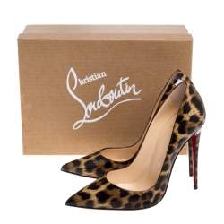 Pre Owned Christian Louboutin Beige Leopard Print Patent Leather So Kate Pumps Size 40
