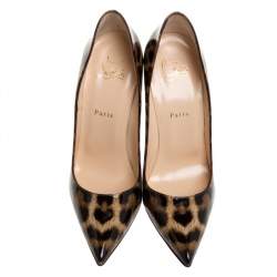 Pre Owned Christian Louboutin Beige Leopard Print Patent Leather So Kate Pumps Size 40