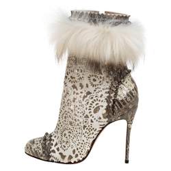 Pre Owned Christian Louboutin Calf Hair And Lizard Skin Tootsie Ankle Boots Size 37