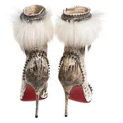 Pre Owned Christian Louboutin Calf Hair And Lizard Skin Tootsie Ankle Boots Size 37