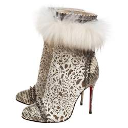 Pre Owned Christian Louboutin Calf Hair And Lizard Skin Tootsie Ankle Boots Size 37