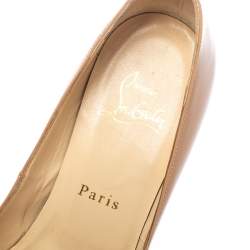 Pre Owned Christian Louboutin Beige Patent Leather Very Prive Peep Toe Pumps Size 36.5