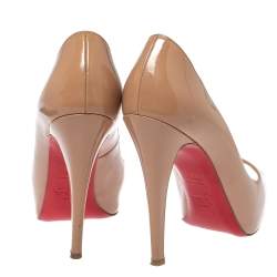 Pre Owned Christian Louboutin Beige Patent Leather Very Prive Peep Toe Pumps Size 36.5