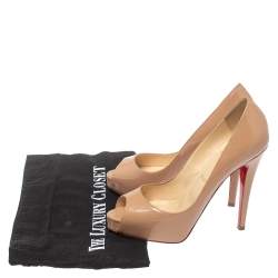 Pre Owned Christian Louboutin Beige Patent Leather Very Prive Peep Toe Pumps Size 36.5