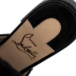 مملوكة مسبقًا حذاء سلايد كريستيان لوبوتان "بوديفا" فرو و شعر عجل مطي وع نقشة التمساح أسود مقاس 36