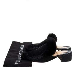 مملوكة مسبقًا حذاء سلايد كريستيان لوبوتان "بوديفا" فرو و شعر عجل مطيوع نقشة التمساح أسود مقاس 36