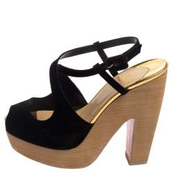 Pre Owned Christian Louboutin Black Suede Rozeppa  Platform Sandals Size 36