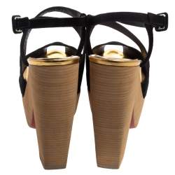 Pre Owned Christian Louboutin Black Suede Rozeppa  Platform Sandals Size 36