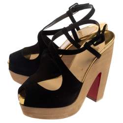 Pre Owned Christian Louboutin Black Suede Rozeppa  Platform Sandals Size 36