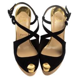 Pre Owned Christian Louboutin Black Suede Rozeppa  Platform Sandals Size 36