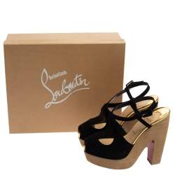 Pre Owned Christian Louboutin Black Suede Rozeppa  Platform Sandals Size 36