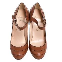 مملوكة مسبقًا Christian Louboutin Brown Leather Wall Street Pumps Size 38