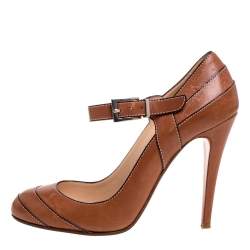 مملوكة مسبقًا Christian Louboutin Brown Leather Wall Street Pumps Size 38