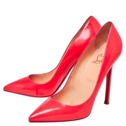 Pre Owned Christian Louboutin Neon Orange Patent Leather Pigalle Pumps Size 37.5 