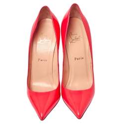 Pre Owned Christian Louboutin Neon Orange Patent Leather Pigalle Pumps Size 37.5 