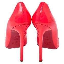 Pre Owned Christian Louboutin Neon Orange Patent Leather Pigalle Pumps Size 37.5 
