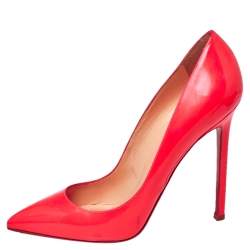 Pre Owned Christian Louboutin Neon Orange Patent Leather Pigalle Pumps Size 37.5 