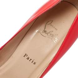 Pre Owned Christian Louboutin Neon Orange Patent Leather Pigalle Pumps Size 37.5 