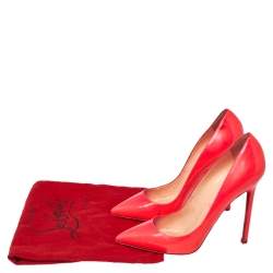 Pre Owned Christian Louboutin Neon Orange Patent Leather Pigalle Pumps Size 37.5 