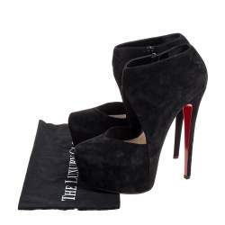 Pre Owned Christian Louboutin Black Suede Platform Ankle Booties 38.5