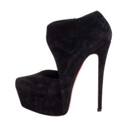 Pre Owned Christian Louboutin Black Suede Platform Ankle Booties 38.5
