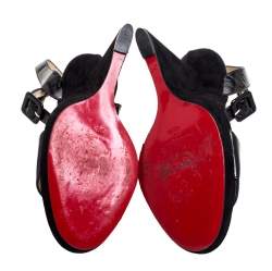 Pre Owned Christian Louboutin Black Suede And Patent Leather Djaldos Spechio Ankle Strap Wedges Size 39.5