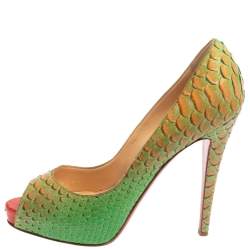 Christian Louboutin Green/Orange Python Very Prive Peep Toe Pumps Size 40