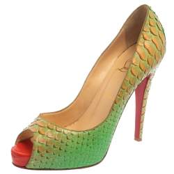 Christian Louboutin Green/Orange Python Very Prive Peep Toe Pumps Size 40