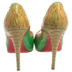 Christian Louboutin Green/Orange Python Very Prive Peep Toe Pumps Size 40