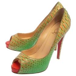 Christian Louboutin Green/Orange Python Very Prive Peep Toe Pumps Size 40