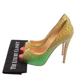 Christian Louboutin Green/Orange Python Very Prive Peep Toe Pumps Size 40