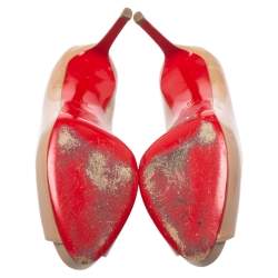 Pre Owned Christian Louboutin Beige Patent Leather New Very Prive Peep Toe Pumps Size 39