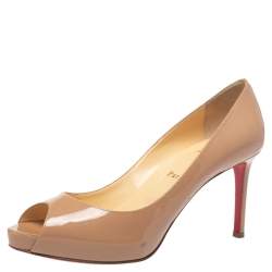 Pre Owned Christian Louboutin Beige Patent Leather New Very Prive Peep Toe Pumps Size 39