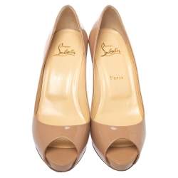 Pre Owned Christian Louboutin Beige Patent Leather New Very Prive Peep Toe Pumps Size 39